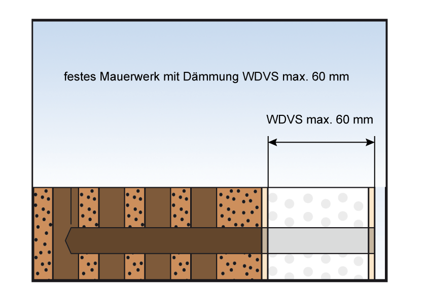Wandmontage - festes Mauerwerk mit WDVS bis 100 mm